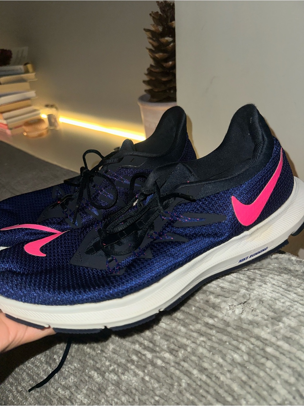 Nike Women's Dark Blue Running Shoes with Pink Swoosh